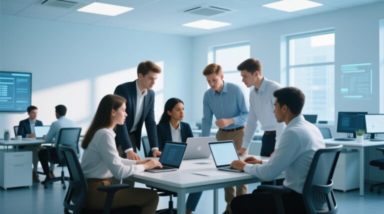 diverse young professionals working together