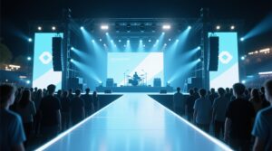 music festival stage lights young crowd