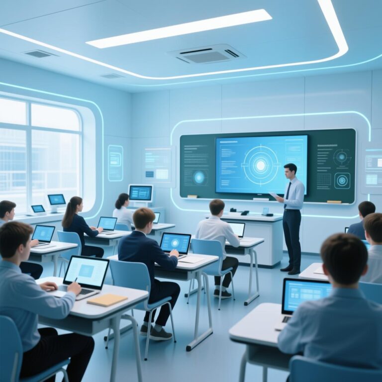 students learning in modern classroom