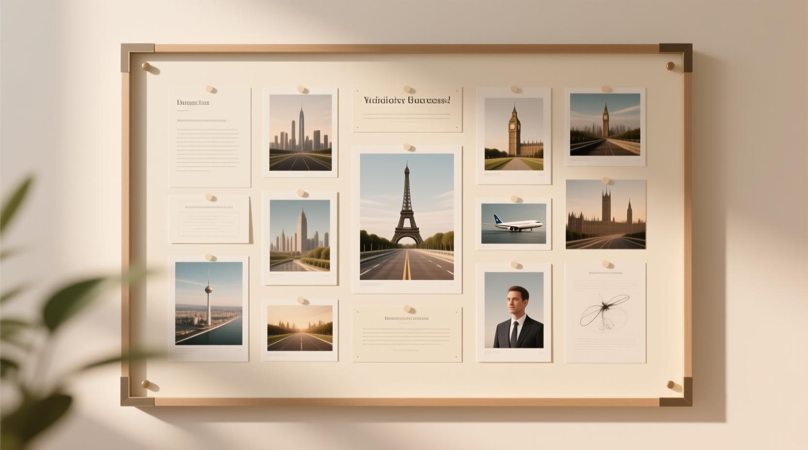 colorful vision board with travel and success images