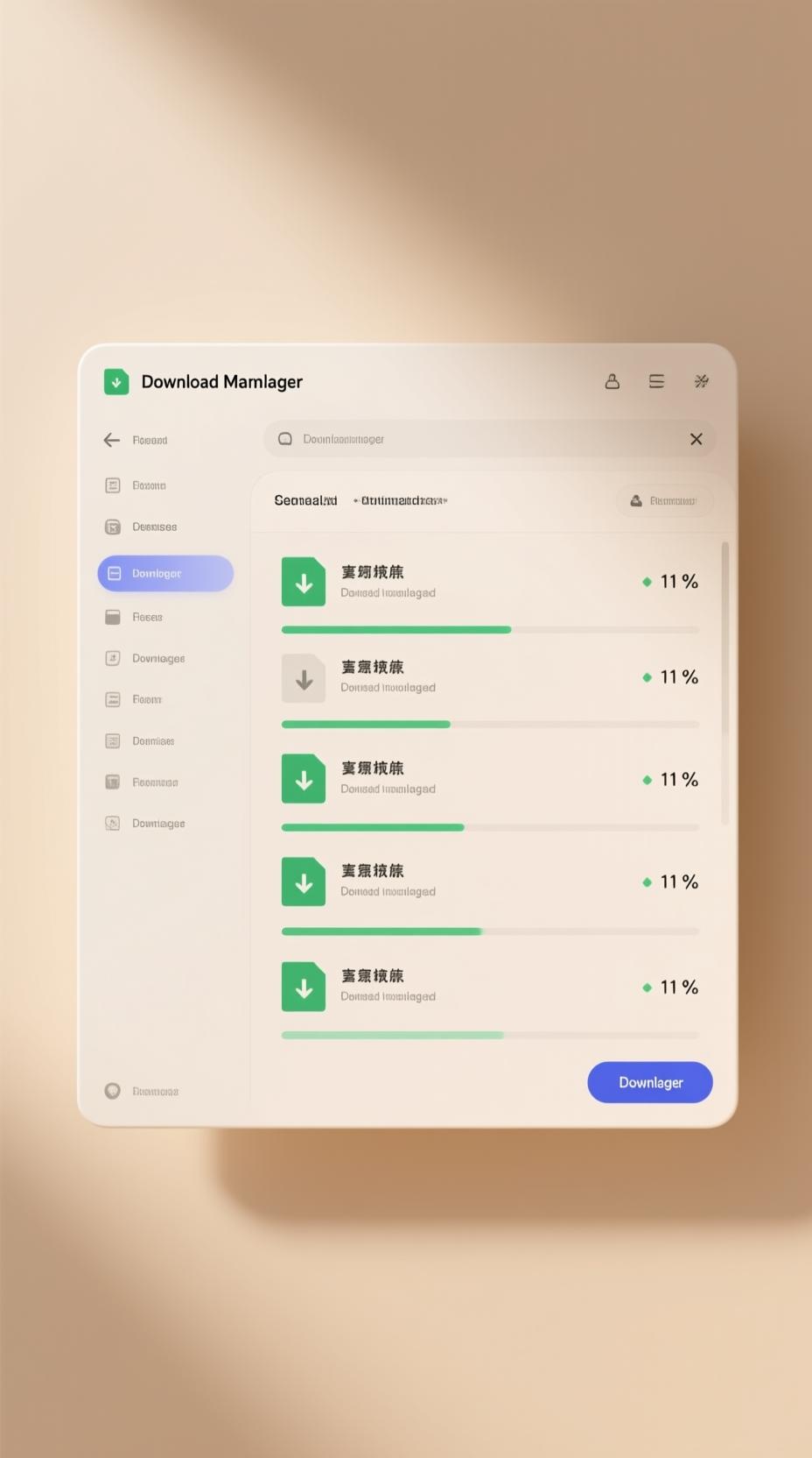 download manager interface showing multiple file downloads in progress, modern UI