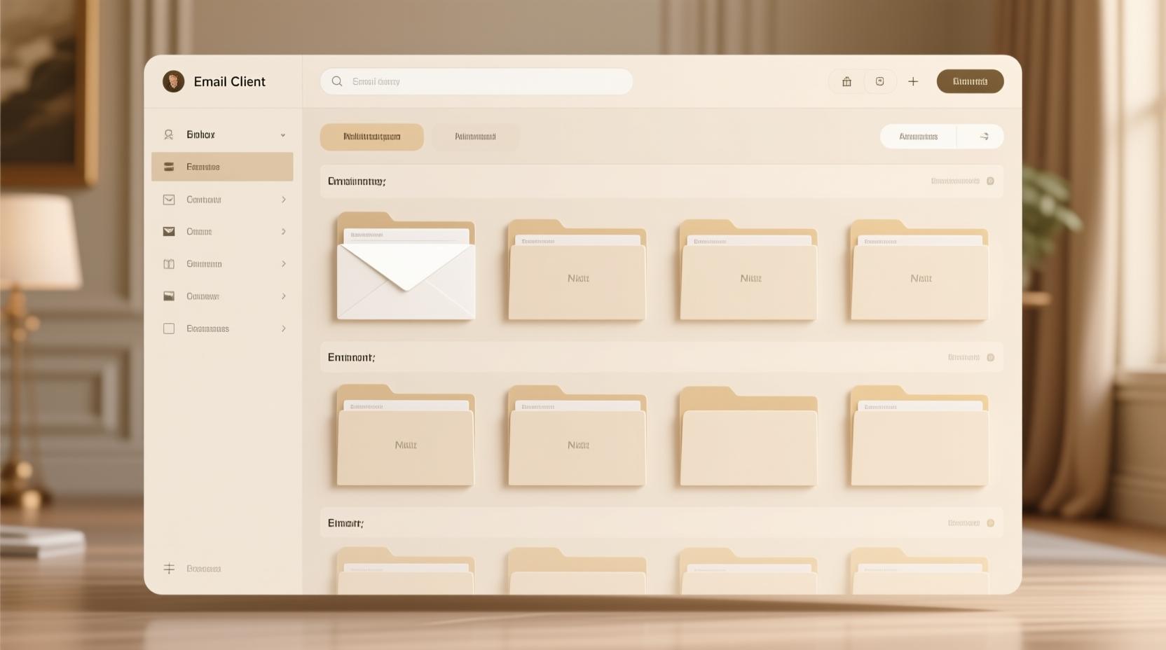professional email client interface showing inbox and folders, organized layout