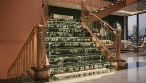 ascending staircase made of mathematical formulas and lottery numbers