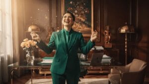 lucky person celebrating success golden light