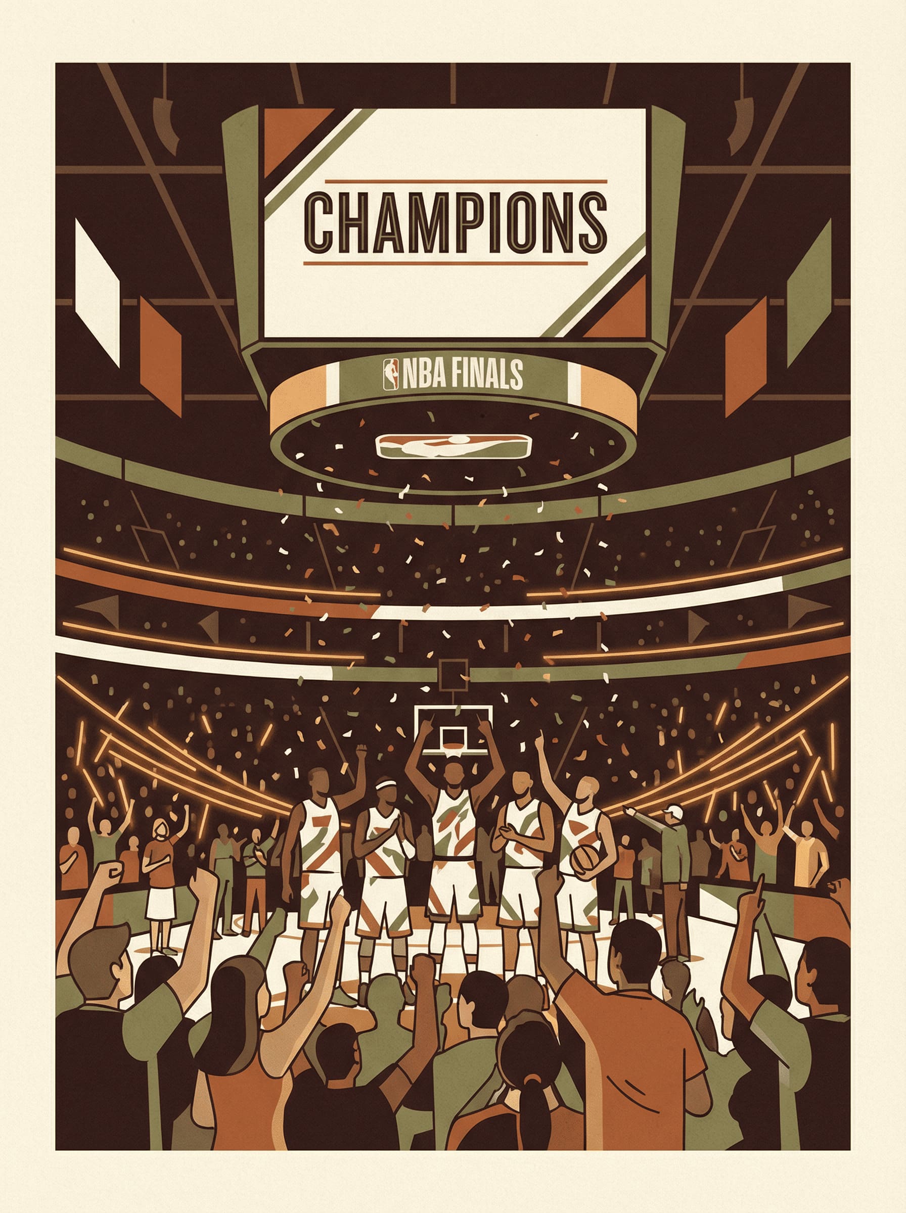 NBA basketball arena lights celebration atmosphere