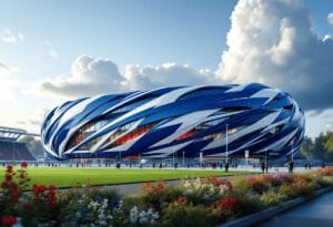 RB Leipzig modern stadium with red and white colors