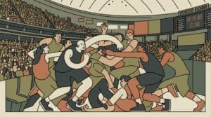 basketball arena crowd chaos fight