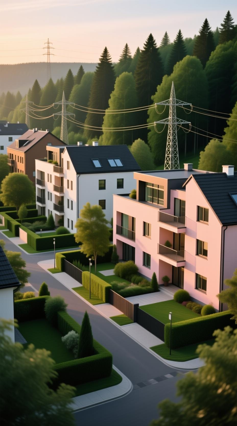 german residential area with power lines infrastructure