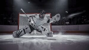 ice hockey goalie save dramatic moment