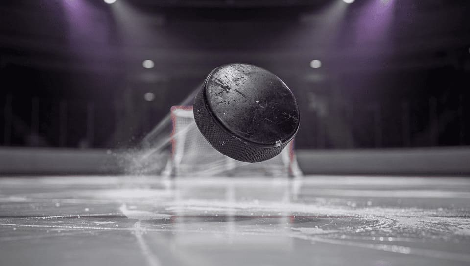 ice hockey puck shot on goal action