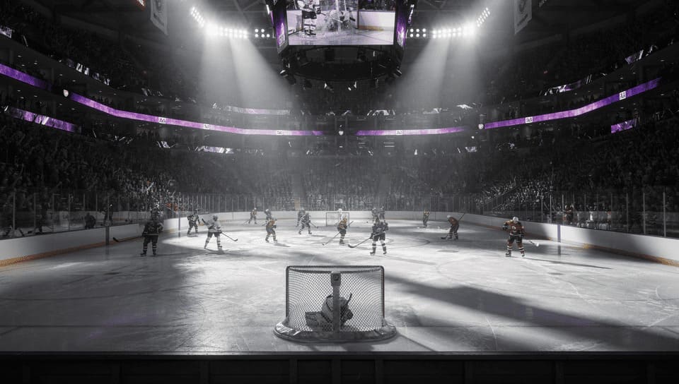 ice hockey stadium lights evening game atmosphere
