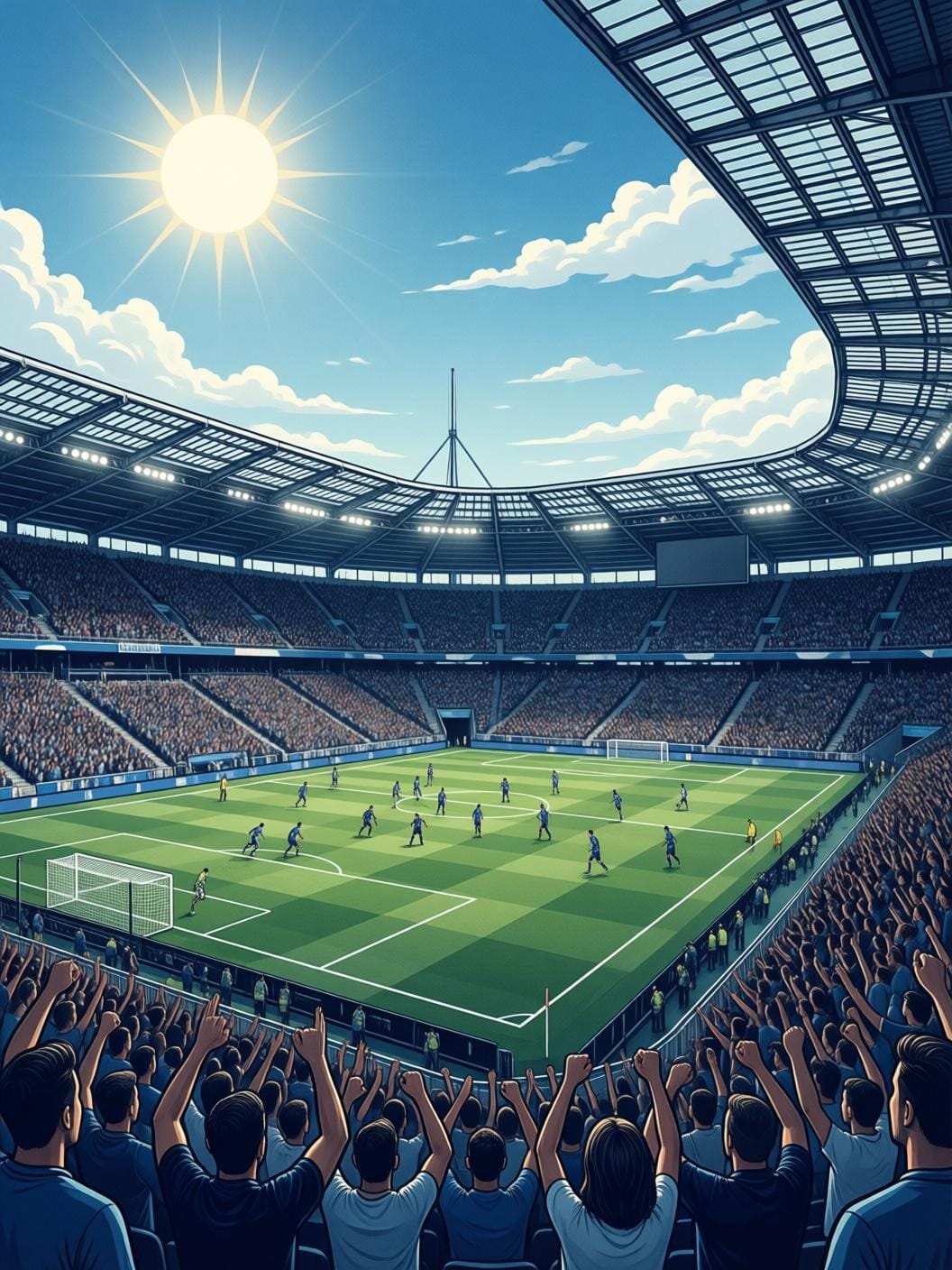 modern football stadium in Germany with floodlights at night