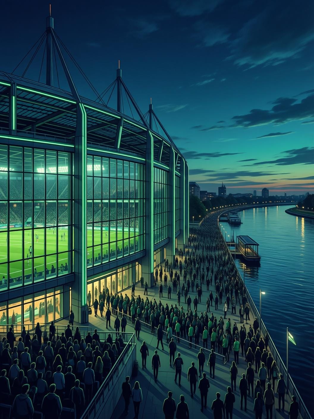 Werder Bremen Weserstadion river Rhine evening football match green jerseys