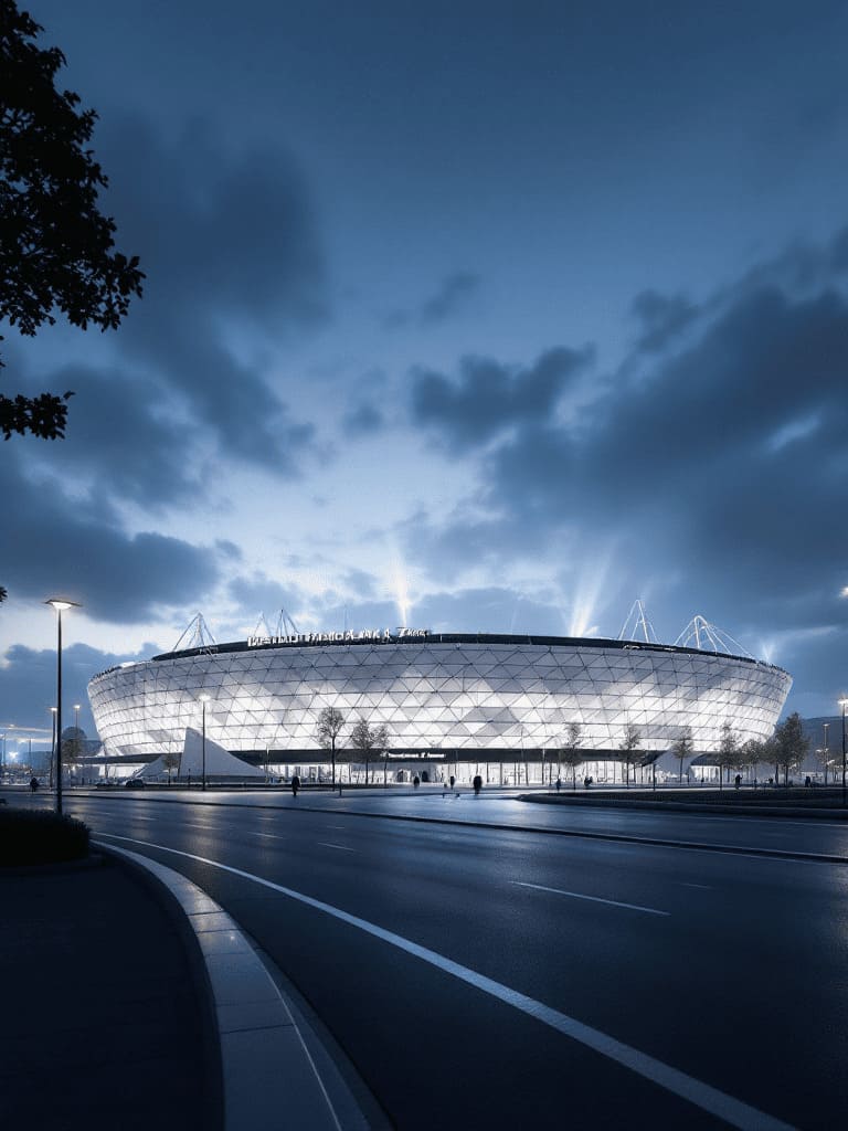 Eintracht Frankfurt Deutsche Bank Park stadium evening floodlights