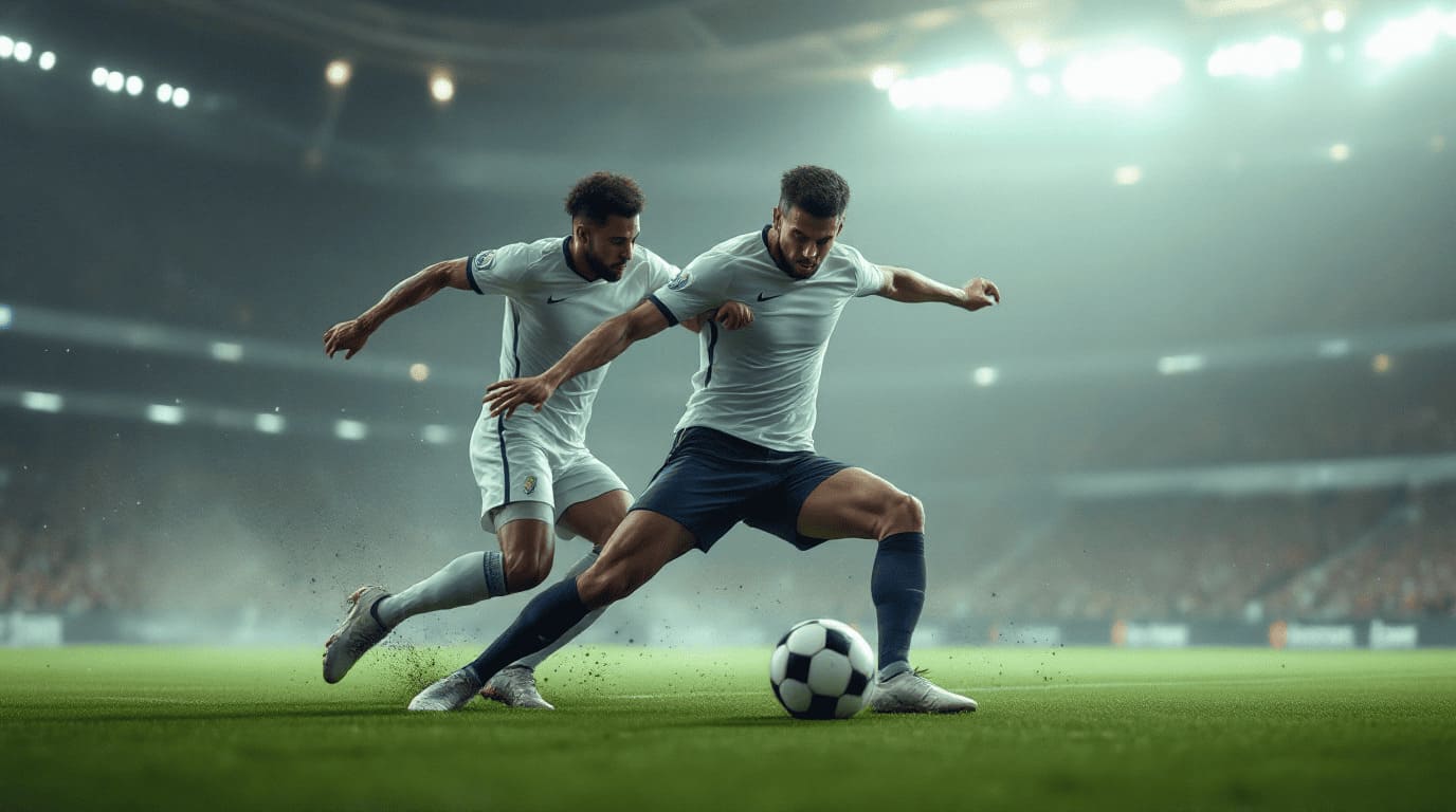 football players midfield battle contested ball tackle