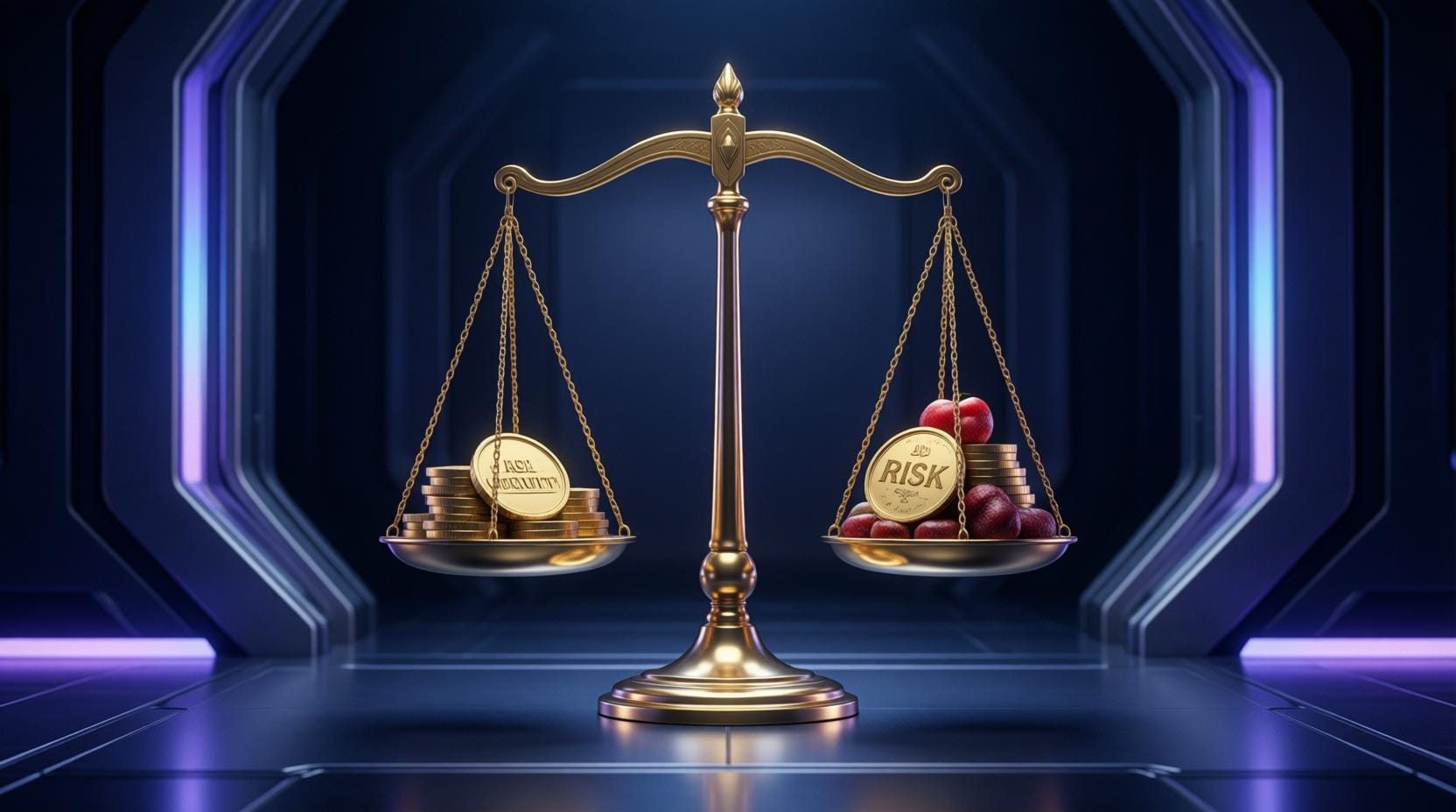 golden balance scale opportunity risk weighing decision financial investment