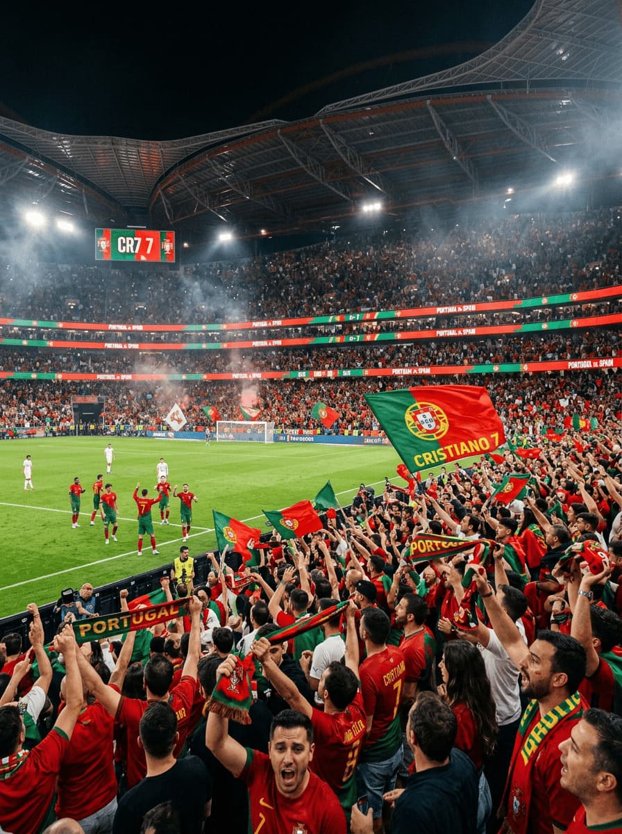 Cristiano Ronaldo stadium crowd fans Portugal match atmosphere