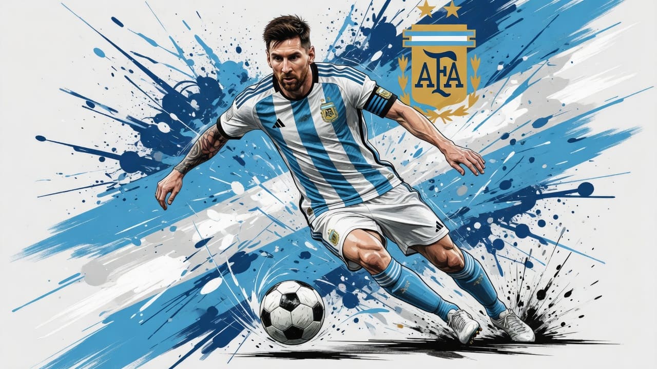 dynamic -football poster featuring Lionel Messi representing Argentina