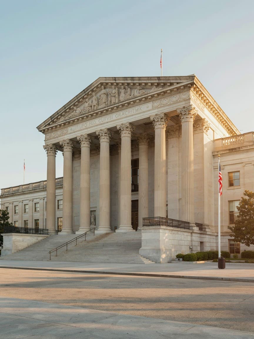 US Treasury building Washington DC morning light grand columns
