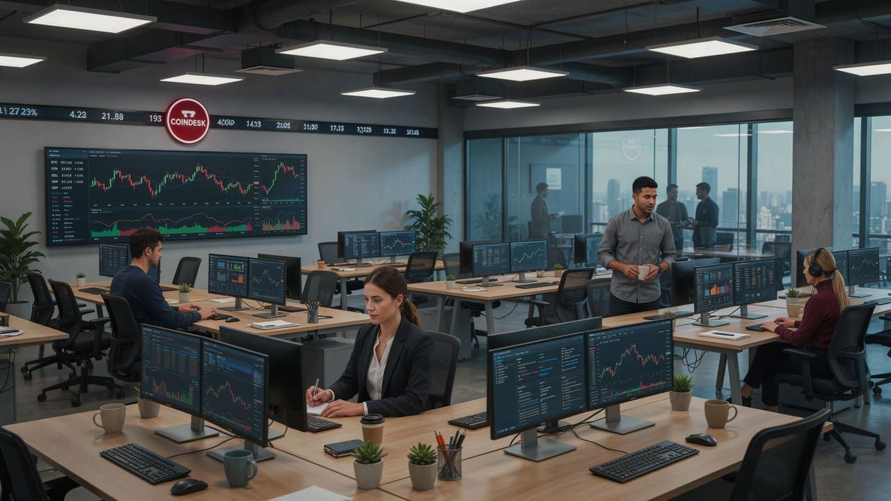 coindesk news media professional crypto journalism office newsroom