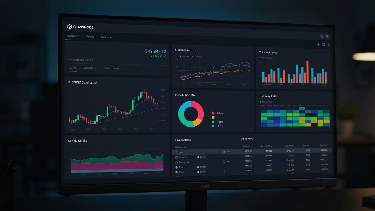 glassnode blockchain analytics dashboard professional dark interface